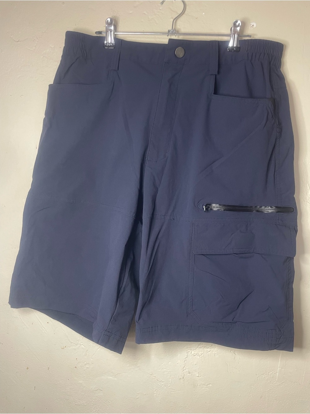 Hiking Men's SZ 32 Blue Ripstop Cargo Shorts Nylon Solid Flat Front